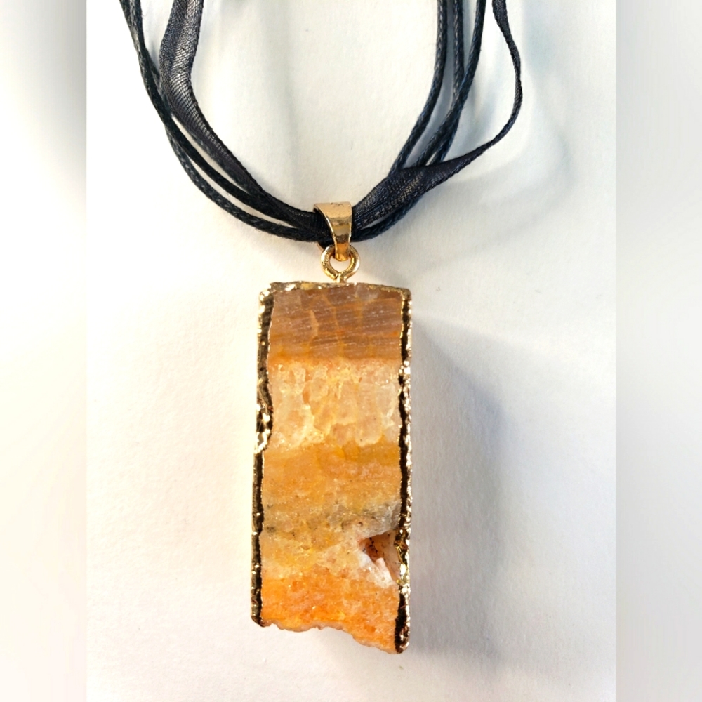 Crystal Pendant with black ribbon chain